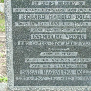 DOLLEY Richard Harold 1895-1945 &amp; Sarah Magdalena -1968 :: DOLLEY Gwendoline Verona -1926