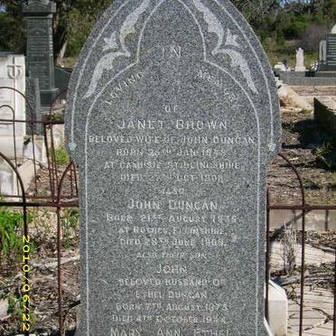 DUNCAN John 1835-1908 &amp; Janet Brown 1843-1903 :: DUNCAN John 1873-1944 :: DUNCAN Mary Ann Ethel 1877-1964