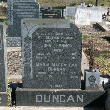 DUNCAN John Lennox 1907-1956 &amp; Maria Magdalena 1915-1975