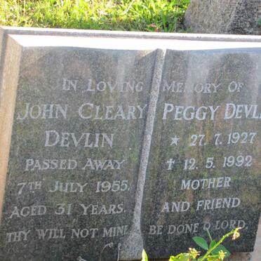 DEVLIN John Cleary -1955 &amp; Peggy 1927-1992