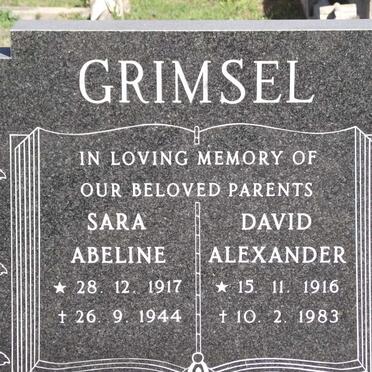 GRIMSEL David Alexander 1916-1983 &amp; Sara Abeline 1917-1944