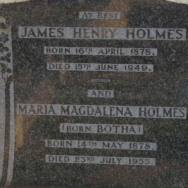 HOLMES James Henry 1878-1949 &amp; Maria Magdalena BOTHA 1878-1955