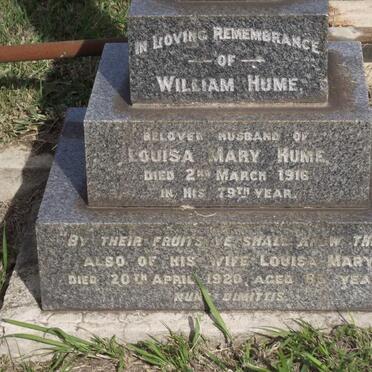 HUME William -1916 &amp; Louisa Mary -1920