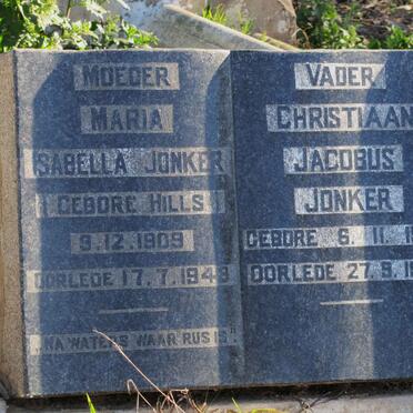 JONKER Christiaan Jacobus 1908-1962 &amp; Maria Isabella HILLS 1909-1948