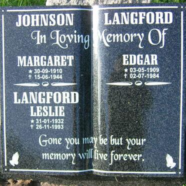 JOHNSON Margaret 1910-1944 :: LANGFORD Edgar 1909-1984 :: LANGFORD  Leslie 1932-1993