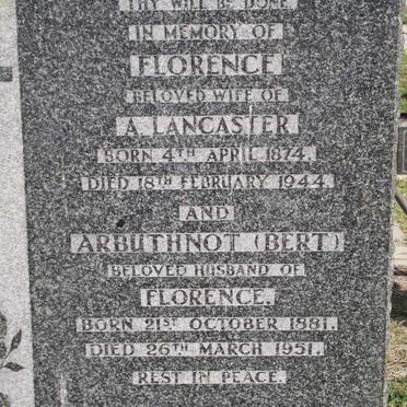 LANCASTER Arbuthnot 1881-1951 &amp; Florence 1874-1944