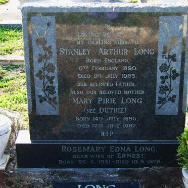 LONG Stanley Arthur 1890-1963 &amp; Mary Pirie DUTHIE 1895-1967 :: LONG Rosemary Edna 1931-1979