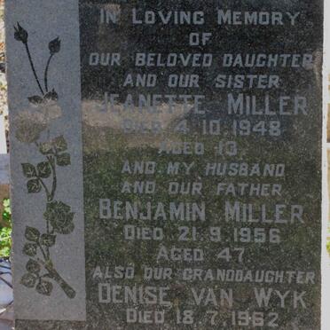 MILLER Benjamin -1956 :: MILLER Jeanette -1948 :: VAN WYK Denise 1962