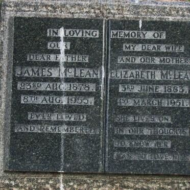 McLEAN James1878-1955 &amp; Elizabeth 1883-1951