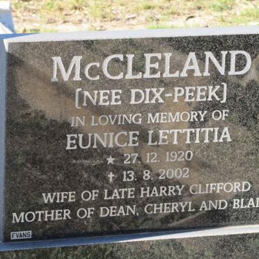 McCLELAND Eunice Lettitia nee DIX-PEEK 1920-2002