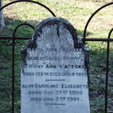 MATTICKS Mary-Ann Frances 1899-1899 :: MATTICKS Caroline Elizabeth 1900-1901
