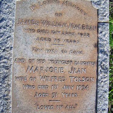 MACBEAN James William -1928 :: TOLSON Marjorie Jean nee MACBEAN -1954