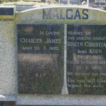 MALGAS Charles James 1922-1947 &amp; Roslyn Christiana KOEN 1917-1963