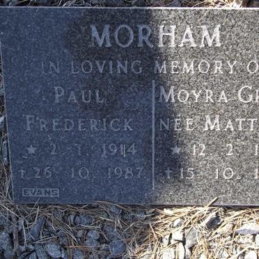 MORHAM Paul Frederick 1914-1987 &amp; Moyra Grace MATTHEW 1918-1979