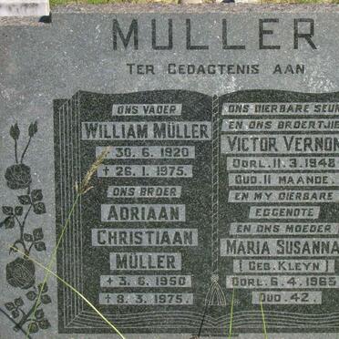 MULLER William 1920-1975  &amp; Maria Susanna KLEYN -1965 :: MULLER Adriaan Christiaan 1950-1975 :: MULLER Victor Vernon  -1948