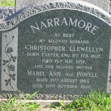 NARRAMORE Christopher Llewellyn 1892-1952 &amp; Mabel Ann POWELL 1893-1960