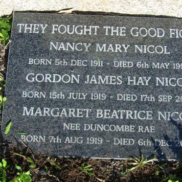 NICOL Nancy Mary 1911-1996 :: NICOL Gordon James Hay 1919-2002 :: NICOL Margaret Beatrice nee DUNCOME RAE 1919-2003