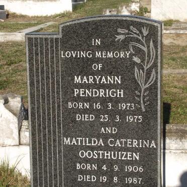 OOSTHUIZEN Matilda Caterina 1906-1987 :: PENDRIGH Maryann 1973-1975