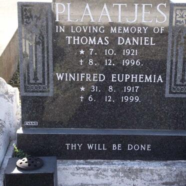 PLAATJES Thomas Daniel 1921-1996 &amp; Winnifred Euphemia 1917-1999