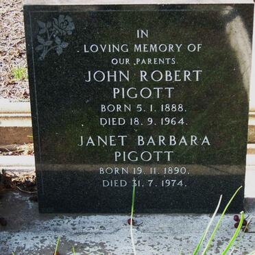 PIGOTT John Robert 1888-1964 &amp; Janet Barbara 1890-1974