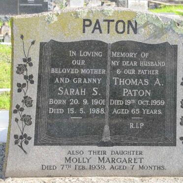 PATON Thomas A. -1959 &amp; Sarah S. 1901-1988 :: PATON Molly Margaret -1939