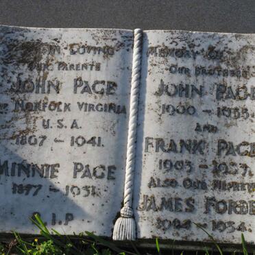 PAGE John 1867-1941 &amp; Minnie 1877-1931 :: PAGE John 1900-1935 ::PAGE Frank 1903-1933 :: FORBES James 1924-1934