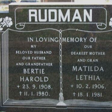 RUDMAN Bertie Harold 1908-1980 &amp; Matilda Lethia 1906-1981