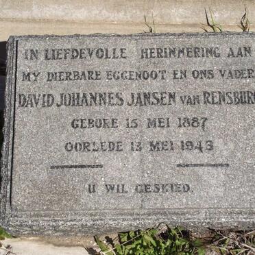 RENSBURG David Johannes, Jansen van 1887-1943