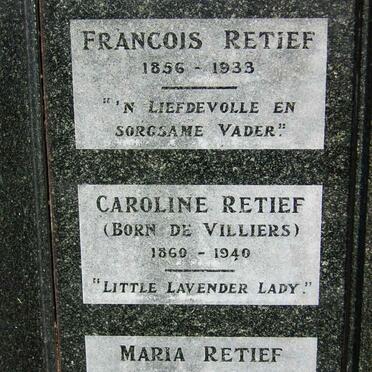 RETIEF Francois 1856-1933 &amp; Caroline DE VILLIERS 1860-1940 :: RETIEF Maria 1885-1885