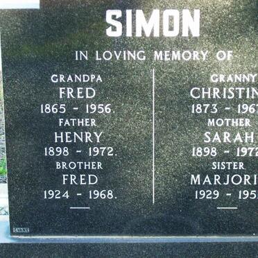 SIMON Fred 1865-1956 &amp; Christine 1873-1967