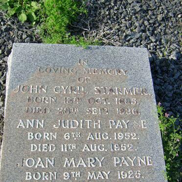 STARMER John Cyril 1885-1936 :: PAYNE  Ann Judith 1952-1952 :: PAYNE Joan Mary 1925-1968