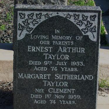 TAYLOR Ernest Arthur -1953 &amp; Margaret Sutherland CLEMENT -1959