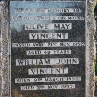 VINCENT William John 1892-1955 &amp; Olive May -1952