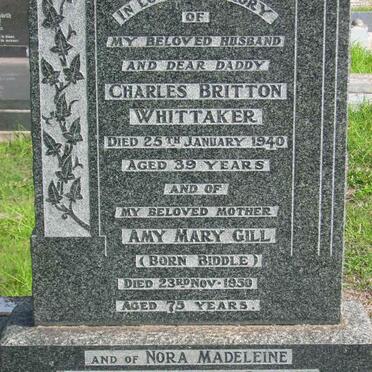 WHITTAKER Charles Britton -1940 &amp; Amy Mary Gill BIDDLE -1950 :: WHITTAKER Nora Madeleine -1964 