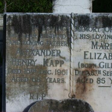 KAPP Alexander Henry -1961 &amp; Maria Elizabeth GILLMER -1972 