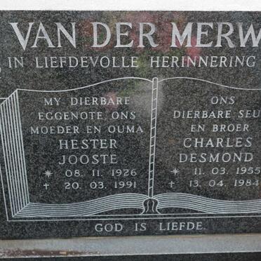 MERWE Charles Desmond, van der 1955-1984 :: JOOSTE Hester 1926-1991