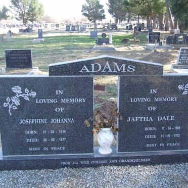 ADAMS Jaftha Dale 1909-1972 &amp; Josephine Johanna 1914-1977