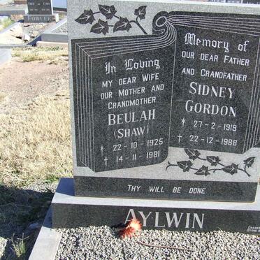 AYLWIN Sidney Gordon 1919-1988 &amp; Beulah SHAW 1925-1981