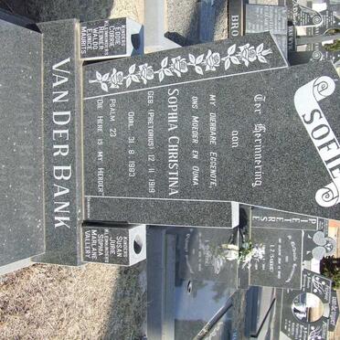 BANK  Sophia Christina, van der nee PRETORIUS 1919-1983