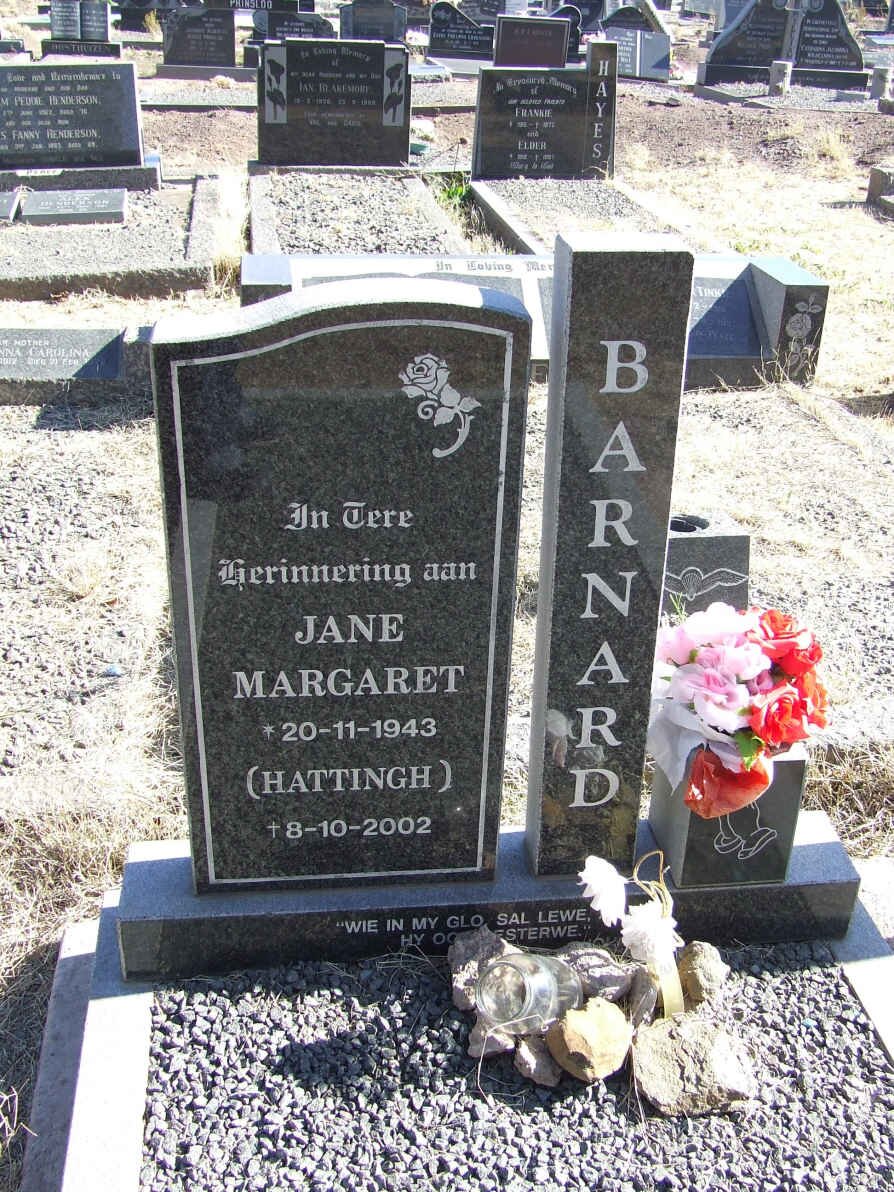 BARNARD Jane Margaret nee HATTINGH 1943-2002