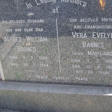 BARNES Alfred William 1888-1954 &amp; Vera Evelyn MAITLAND 1895-1981
