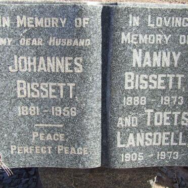 BISSETT Johannes 1881-1956 &amp; Nanny 1888-1973 :: LANSDELL Toets 1905-1973