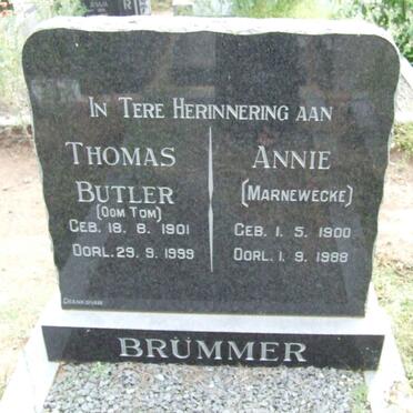 BRÜMMER Thomas Butler 1901-1999 &amp; Annie MARNEWECKE 1900-1988