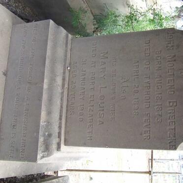 BREETZKE John Molteno 1873-1898 &amp; Mary Louisa -1900