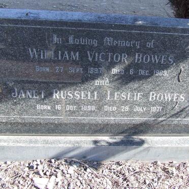 BOWES William Victor 1897-1969 &amp; Janet Russell Leslie 1898-1971