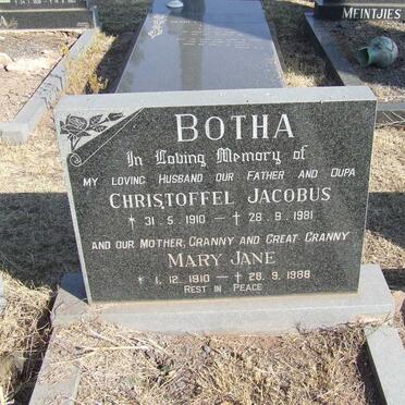 BOTHA Christoffel Johannes 1910-1981 &amp; Mary Jane 1910-1988