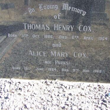 COX Thomas Henry 1886-1964 &amp; Alice Mary PARKS 1884-1968
