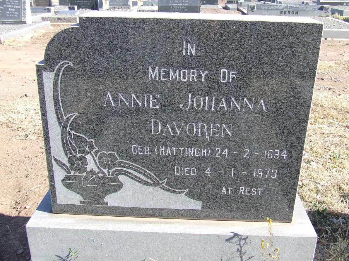 DAVOREN Annie Johanna nee HATTINGH 1894-1973
