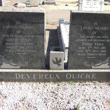 DEVEREUX Adrian Henry, QUICKE 1906-1958 &amp; Doris Vera 1910-1982