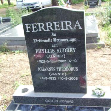 FERREIRA Johannes Theodorus 1922-2005 &amp; Phyllis Audrey ALLNER 1927-2002